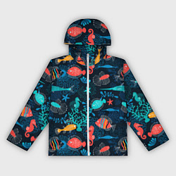 Ветровка с капюшоном женская Морские рыбы паттерн, цвет: 3D-белый