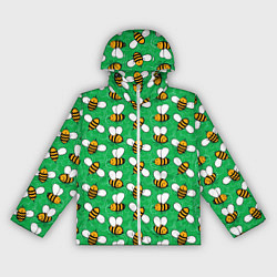 Ветровка с капюшоном женская Позитивные пчелы паттерн, цвет: 3D-белый