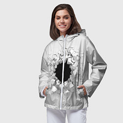 Ветровка с капюшоном женская Взрыв стены изнутри, цвет: 3D-белый — фото 2