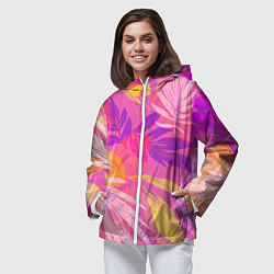 Ветровка с капюшоном женская Летний фон с цветными листьями в акварельном стиле, цвет: 3D-белый — фото 2