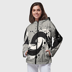 Ветровка с капюшоном женская Инь-янь абстракция - нейроарт, цвет: 3D-черный — фото 2