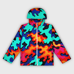 Ветровка с капюшоном женская Разноцветный кислотный камуфляж, цвет: 3D-белый