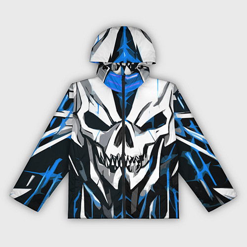 Женская ветровка Белый череп и синие полосы на чёрном фоне / 3D-Черный – фото 1