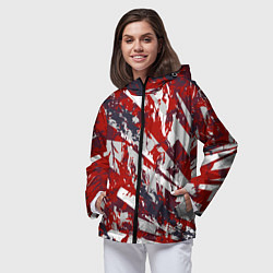 Ветровка с капюшоном женская Геометрическая абстракция линии на красном, цвет: 3D-черный — фото 2