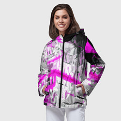 Ветровка с капюшоном женская Бело-розовая абстракция на чёрном фоне, цвет: 3D-черный — фото 2