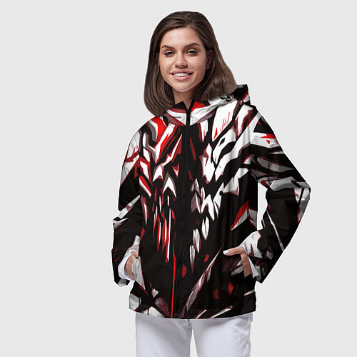 Женская ветровка White and red abstraction on a black background / 3D-Черный – фото 3