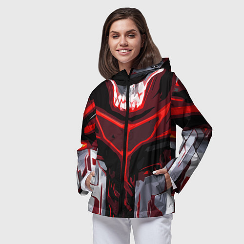 Женская ветровка Red stripes on a black and white background / 3D-Черный – фото 3