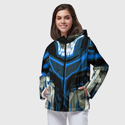 Женская ветровка Blue stripes on a black and white background / 3D-Черный – фото 3