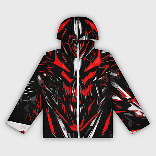 Женская ветровка Красно-белое абстрактное лицо на чёрном фоне / 3D-Белый – фото 1