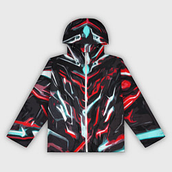 Ветровка с капюшоном женская Красно-белые абстрактные линии на чёрном фоне, цвет: 3D-белый