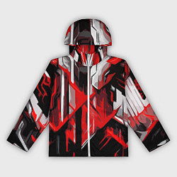 Ветровка с капюшоном женская Red and white abstraction on a black background, цвет: 3D-белый