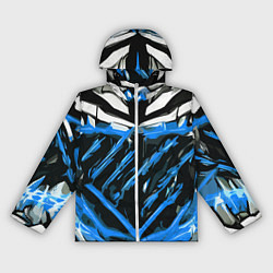 Ветровка с капюшоном женская Blue and white abstraction on a black background, цвет: 3D-белый