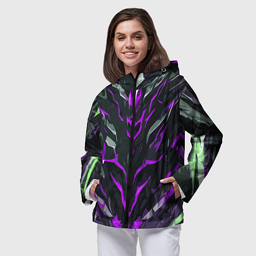 Женская ветровка Фиолетовые адские полосы на чёрном фоне / 3D-Черный – фото 3