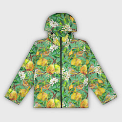 Ветровка с капюшоном женская Груши и птицы, цвет: 3D-черный