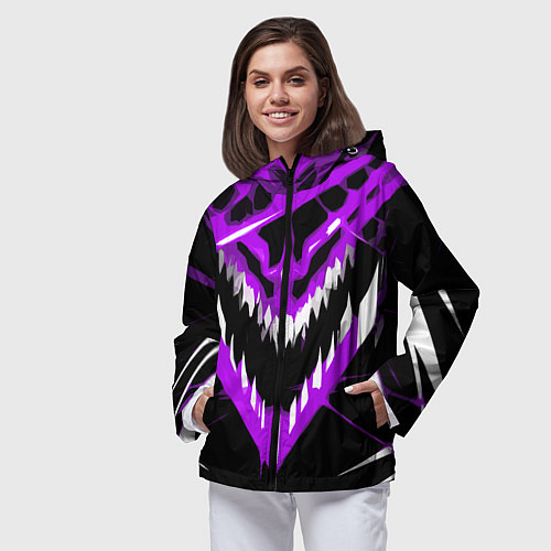 Женская ветровка Фиолетово-белая пасть на чёрном фоне / 3D-Черный – фото 3