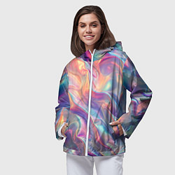 Ветровка с капюшоном женская Перламутровый голографический градиент, цвет: 3D-белый — фото 2