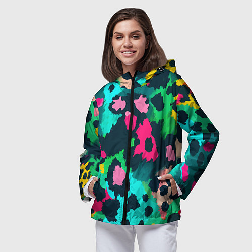 Женская ветровка Кислотный зеленый леопардовый камуфляж / 3D-Черный – фото 3