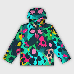 Ветровка с капюшоном женская Кислотный зеленый леопардовый камуфляж, цвет: 3D-черный