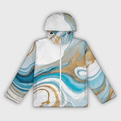 Ветровка с капюшоном женская Бело-голубой с золотом абстрактный узор, цвет: 3D-белый