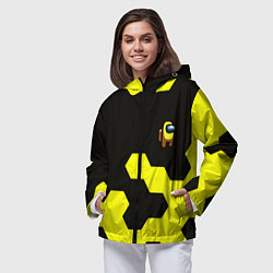 Ветровка с капюшоном женская Амонг ас текстура броня, цвет: 3D-черный — фото 2