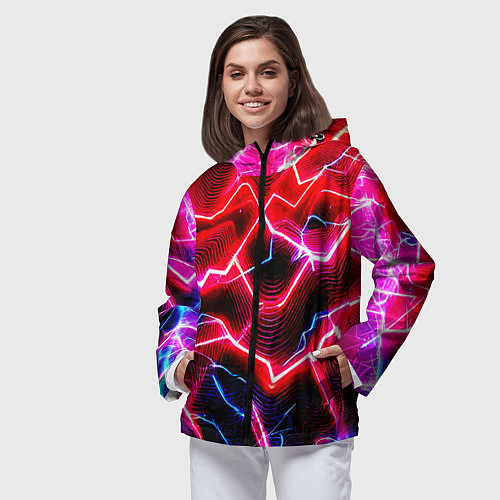 Женская ветровка Неоновые космические разряды - нейроарт / 3D-Черный – фото 3