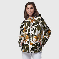 Ветровка с капюшоном женская Желтые ретро цветы, цвет: 3D-белый — фото 2