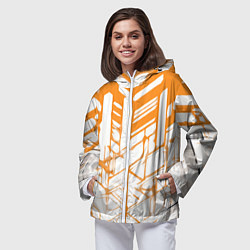 Ветровка с капюшоном женская Агрессивные оранжевые полосы на белом фоне, цвет: 3D-белый — фото 2