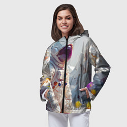 Ветровка с капюшоном женская Космонавт на фантастической планете, цвет: 3D-черный — фото 2