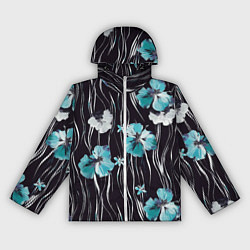 Ветровка с капюшоном женская Цветы и волнообразные линии, цвет: 3D-белый