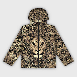 Ветровка с капюшоном женская Лев среди узоров из цветов, цвет: 3D-черный