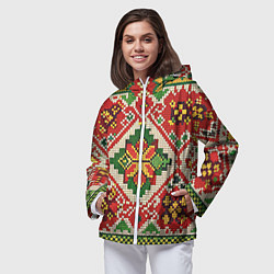 Ветровка с капюшоном женская Классические русские узоры и орнамент, цвет: 3D-белый — фото 2