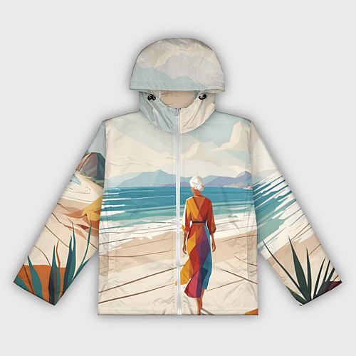 Женская ветровка Летний пейзаж с женщиной на пляже / 3D-Белый – фото 1