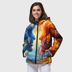 Ветровка с капюшоном женская Профили парня и девушки - две стихии, цвет: 3D-черный — фото 2