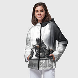 Ветровка с капюшоном женская Крутой байкер скетч, цвет: 3D-черный — фото 2