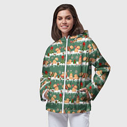 Ветровка с капюшоном женская Много капибар на Новый год и Рождество, цвет: 3D-белый — фото 2