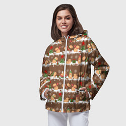 Ветровка с капюшоном женская Капибары на Новый год и Рождество зимой, цвет: 3D-белый — фото 2