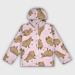 Ветровка с капюшоном женская Паттерн с капибарами и мандаринками розовый, цвет: 3D-белый
