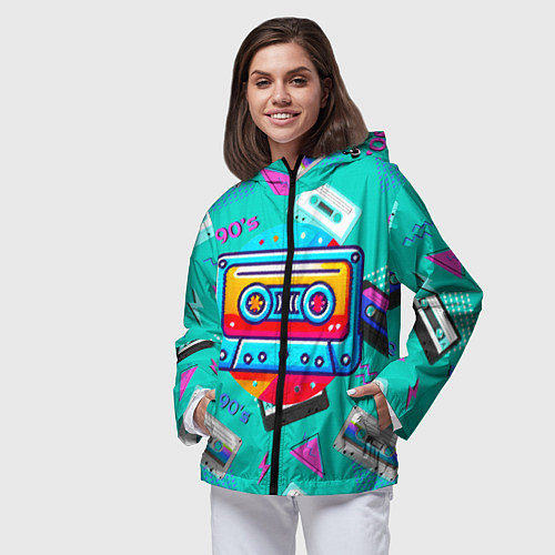 Женская ветровка Кассеты и надпись 90s / 3D-Черный – фото 3