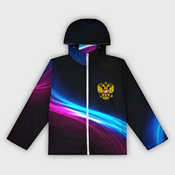 Ветровка с капюшоном женская Россия неоновые волны, цвет: 3D-белый
