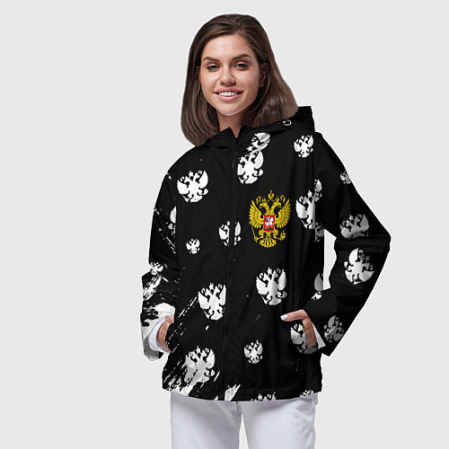 Женская ветровка Герб РФ паттерн / 3D-Черный – фото 3