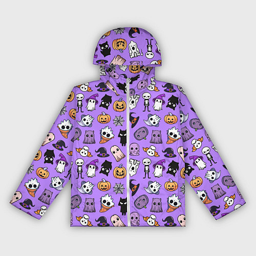 Женская ветровка Кавайный хэллоуин - призраки и черепа на сиреневом / 3D-Белый – фото 1