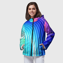 Ветровка с капюшоном женская Полосы неоновый градиент, цвет: 3D-черный — фото 2