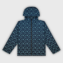 Ветровка с капюшоном женская Тёмно-бирюзовый со снежинками градиент, цвет: 3D-черный