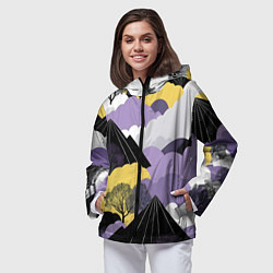 Ветровка с капюшоном женская Япония горы, цвет: 3D-черный — фото 2