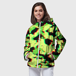 Ветровка с капюшоном женская Камуфляж зелёный глитч, цвет: 3D-белый — фото 2