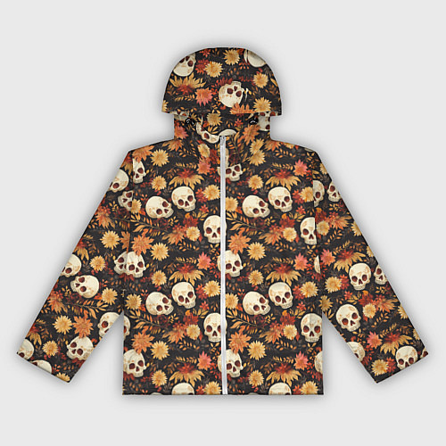 Женская ветровка Черепа и цветы - паттерн / 3D-Белый – фото 1