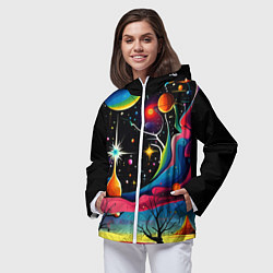 Ветровка с капюшоном женская Необычная планета и космос в стиле Сальвадор Дали, цвет: 3D-белый — фото 2