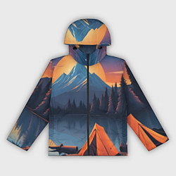 Ветровка с капюшоном женская Палатка на берегу озера, цвет: 3D-черный