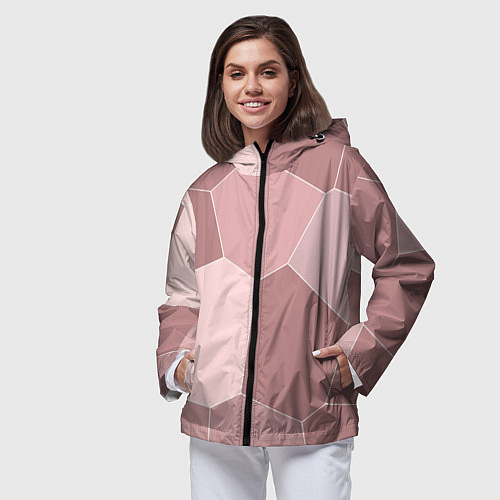 Женская ветровка Пыльно-розовый крупная мозаика / 3D-Черный – фото 3