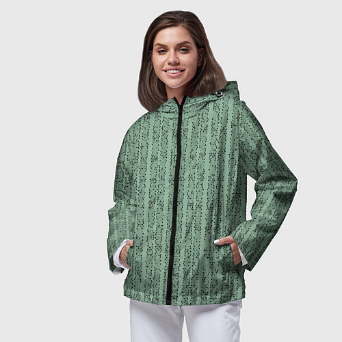 Женская ветровка Холодный зелёный полосы с мелкими крапинками / 3D-Черный – фото 3